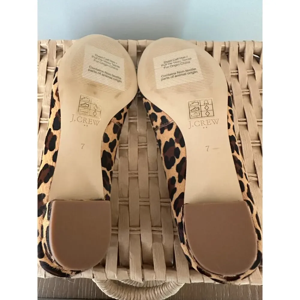 J.Crew Leopard Calf Hair Block Heel Pumps Size 7 Animal Print Leather Shoes